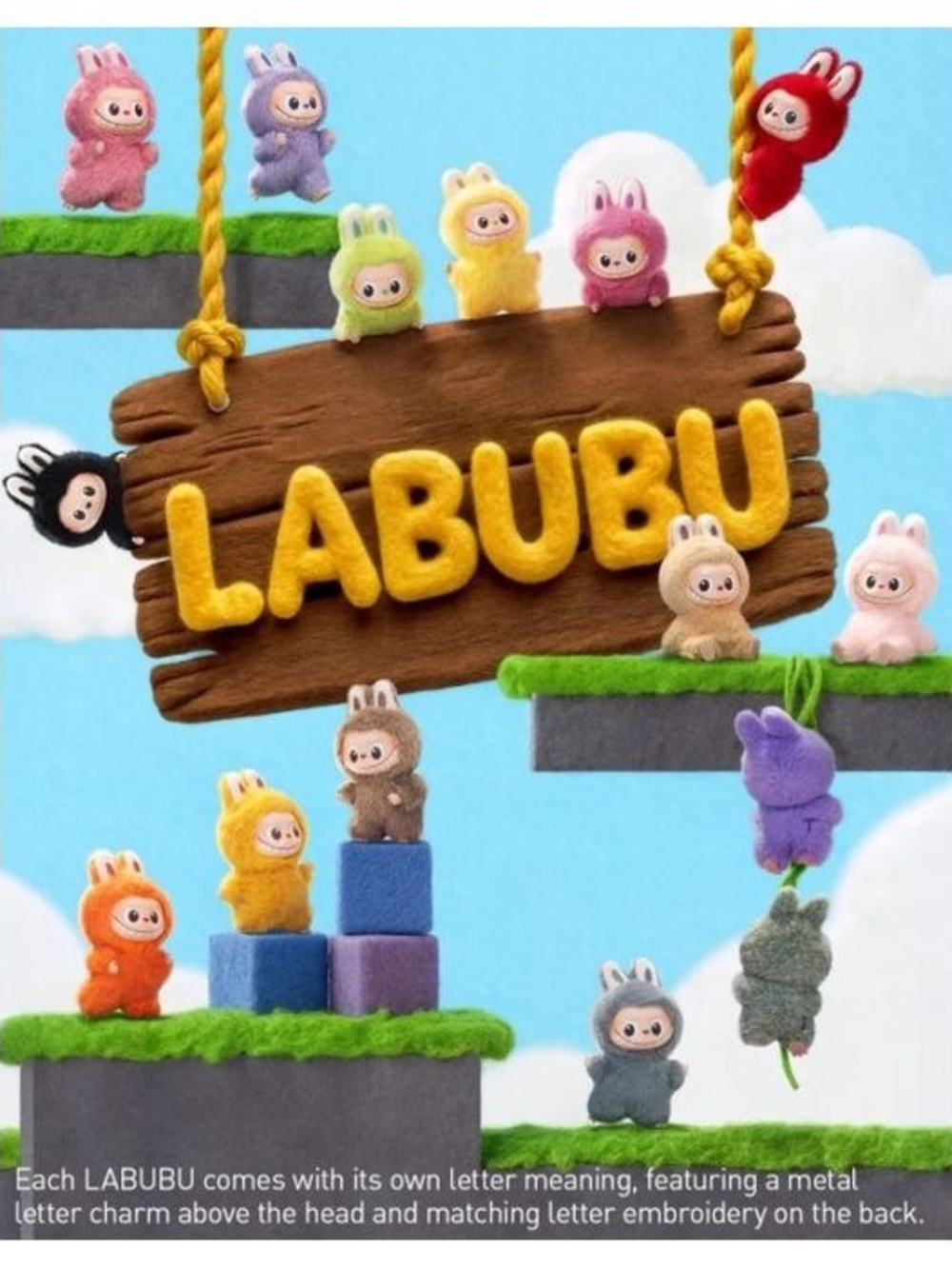 Pin For Love 4 Labubu Keychain Plush Doll.  2 Blue & 2 yellow blind boxes. NWT